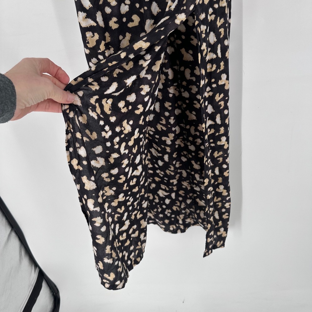 TOPSHOP Leopard Print Maxi Dress Halter Neck Side Slits Black Tan Size 8 Coverup - Picture 5 of 11